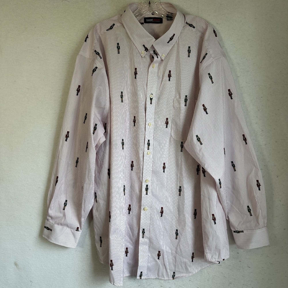 ROUNDTREE YORKE TravelSmart shirt 3XB striped nutcracker button up down holiday
